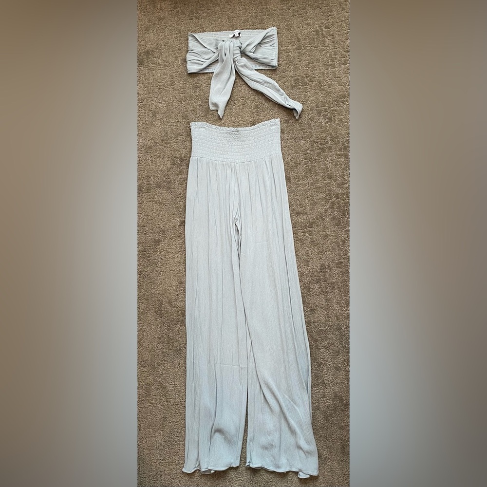 Baby Blue Two-Piece Set with Wide-Leg Pants